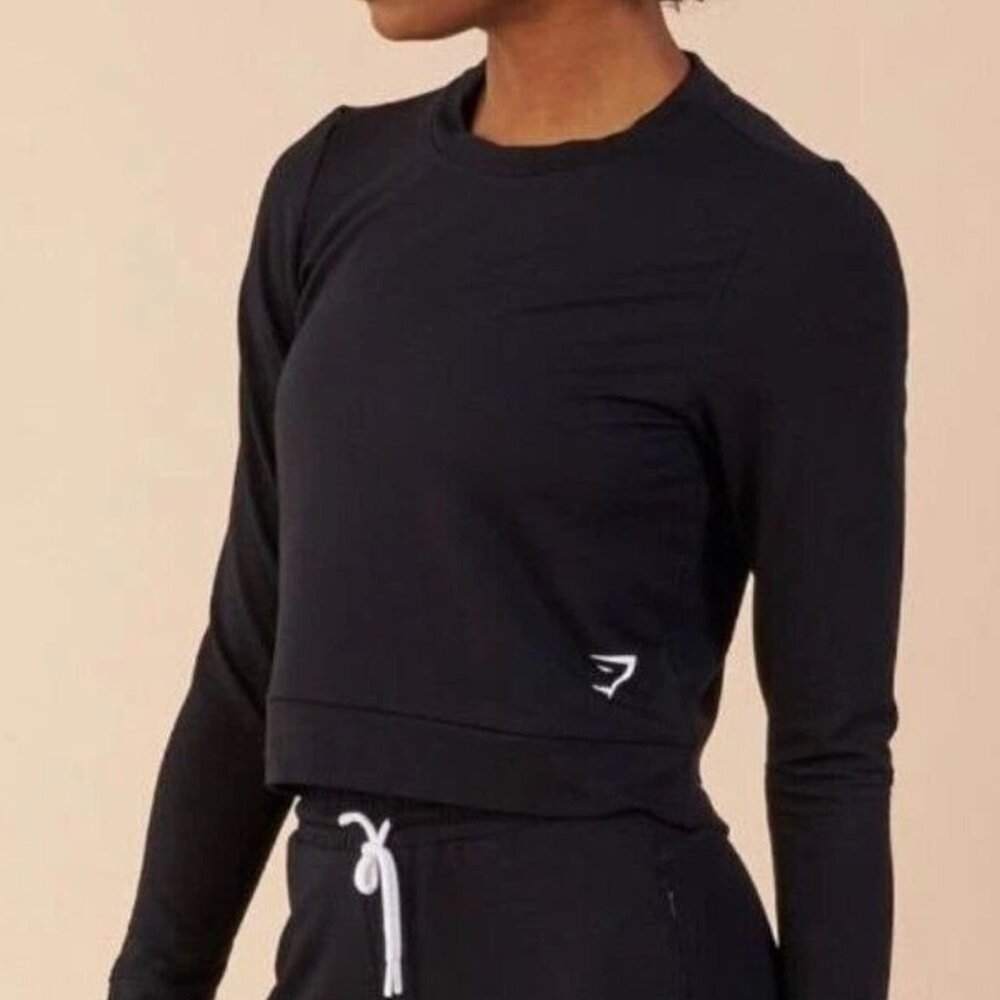 Gymshark Solace Sweater Cropped Athletic Black Long Sleeve Pullover Size Large